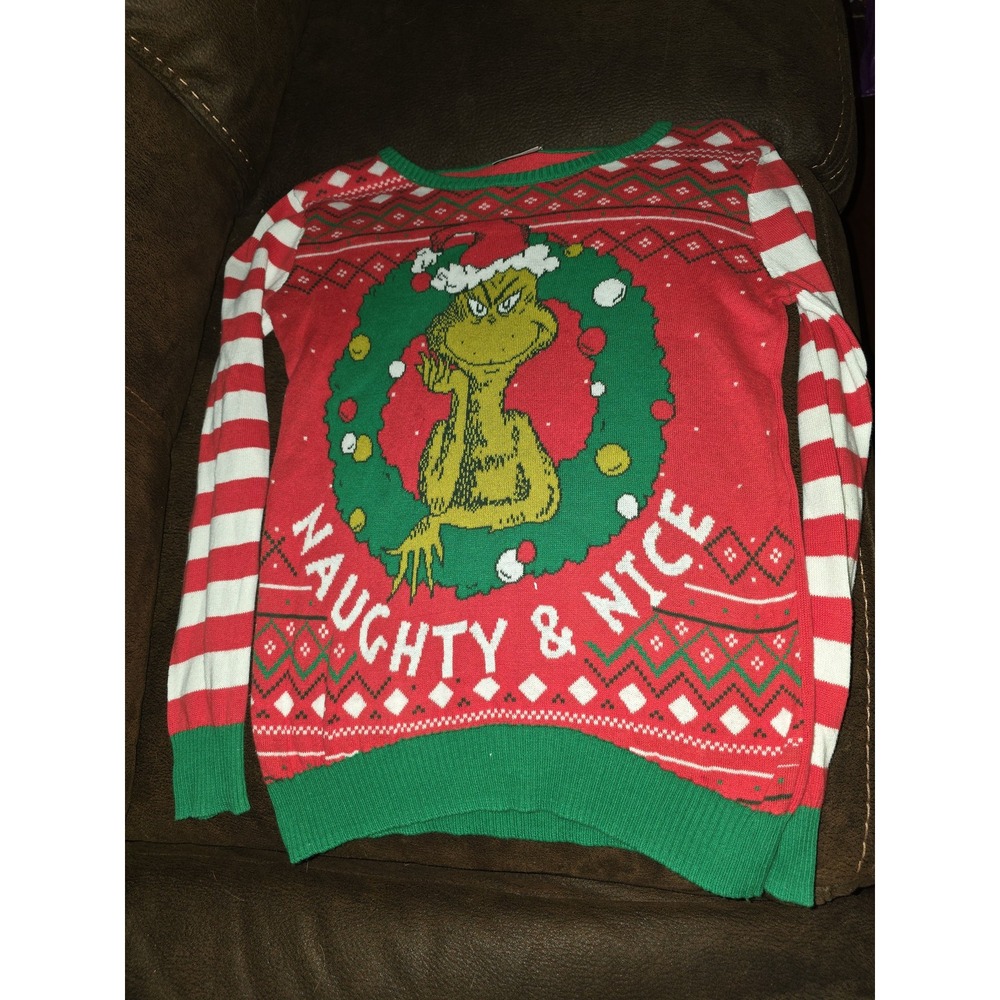 Dr Suess the grinch naughty and nice holiday Christmas sweater size 10‎ 12